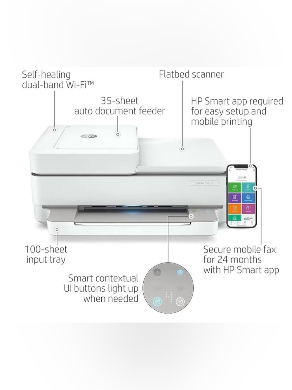 HP - ENVY Pro 6455 Wireless All-In-One Instant Ink-Ready Inkjet Printer - White